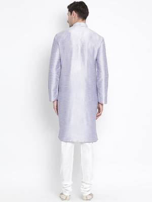 Light Blue Silk Blend Kurta Pyjama Set 4