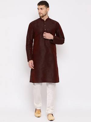 Wine Silk Blend Kurta Pyjama Set 1
