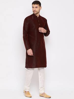 Wine Silk Blend Kurta Pyjama Set 2