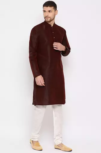 Wine Silk Blend Kurta Pyjama Set