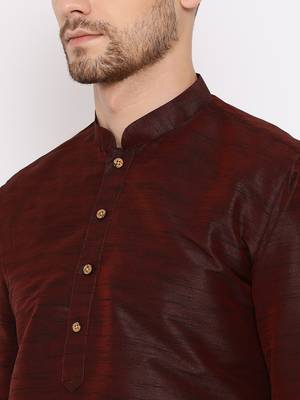 Wine Silk Blend Kurta Pyjama Set 3