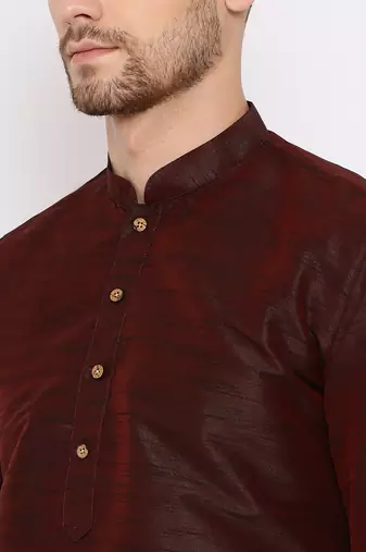 Wine Silk Blend Kurta Pyjama Set