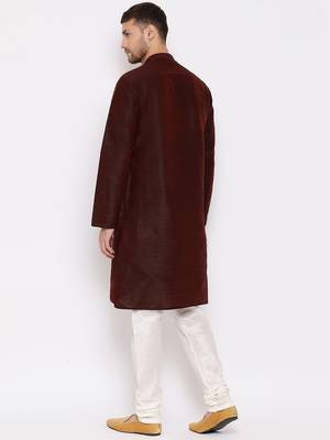 Wine Silk Blend Kurta Pyjama Set 4