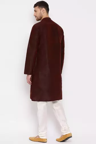 Wine Silk Blend Kurta Pyjama Set