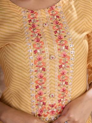 Yellow Linen Cotton Embroidered Readymade Trouser Pant Suit 4