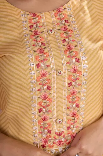 Yellow Linen Cotton Embroidered Readymade Trouser Pant Suit