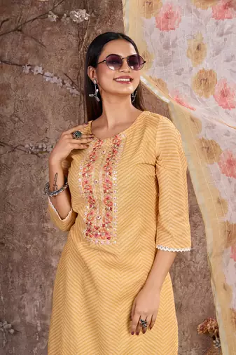 Yellow Linen Cotton Embroidered Readymade Trouser Pant Suit
