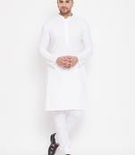 White Cotton Plain Kurta Pajama Set 