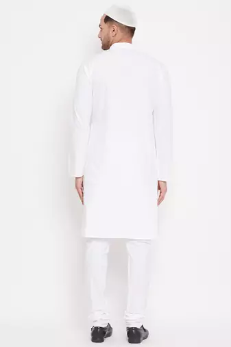 White Cotton Plain Kurta Pajama Set 