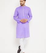 Men'S Purple And White Cotton Blend Kurta Pyjama Set