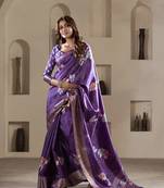 Elora pure soft dola silk with foil print saree (purple)