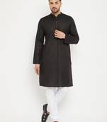Men'S Black And White Cotton Blend Kurta Pyjama Set