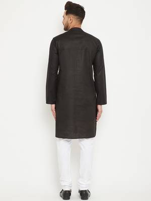 Men'S Black And White Cotton Blend Kurta Pyjama Set 3