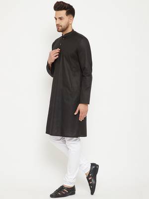 Men'S Black And White Cotton Blend Kurta Pyjama Set 4