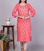 Cotton orange embroidery work straight kurta