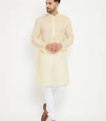Men'S Cream And White Cotton Kurta Pyjama Set