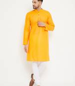 Orange And White Cotton Kurta Pyjama Set