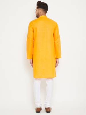 Orange And White Cotton Kurta Pyjama Set 3