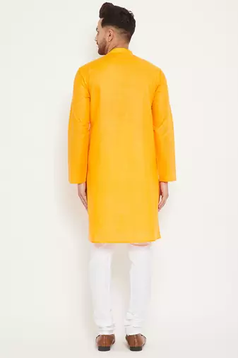 Orange And White Cotton Kurta Pyjama Set