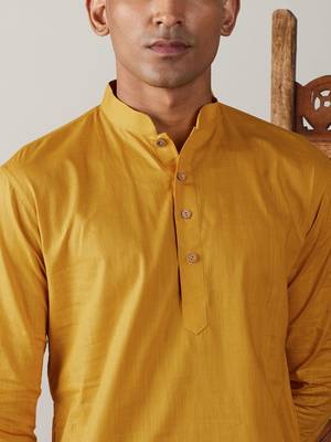 Men'S Mustard And White Cotton Blend Kurta Pyjama Set 4