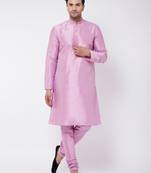 Men'S Onion Pink Silk Blend Kurta Pyjama Set