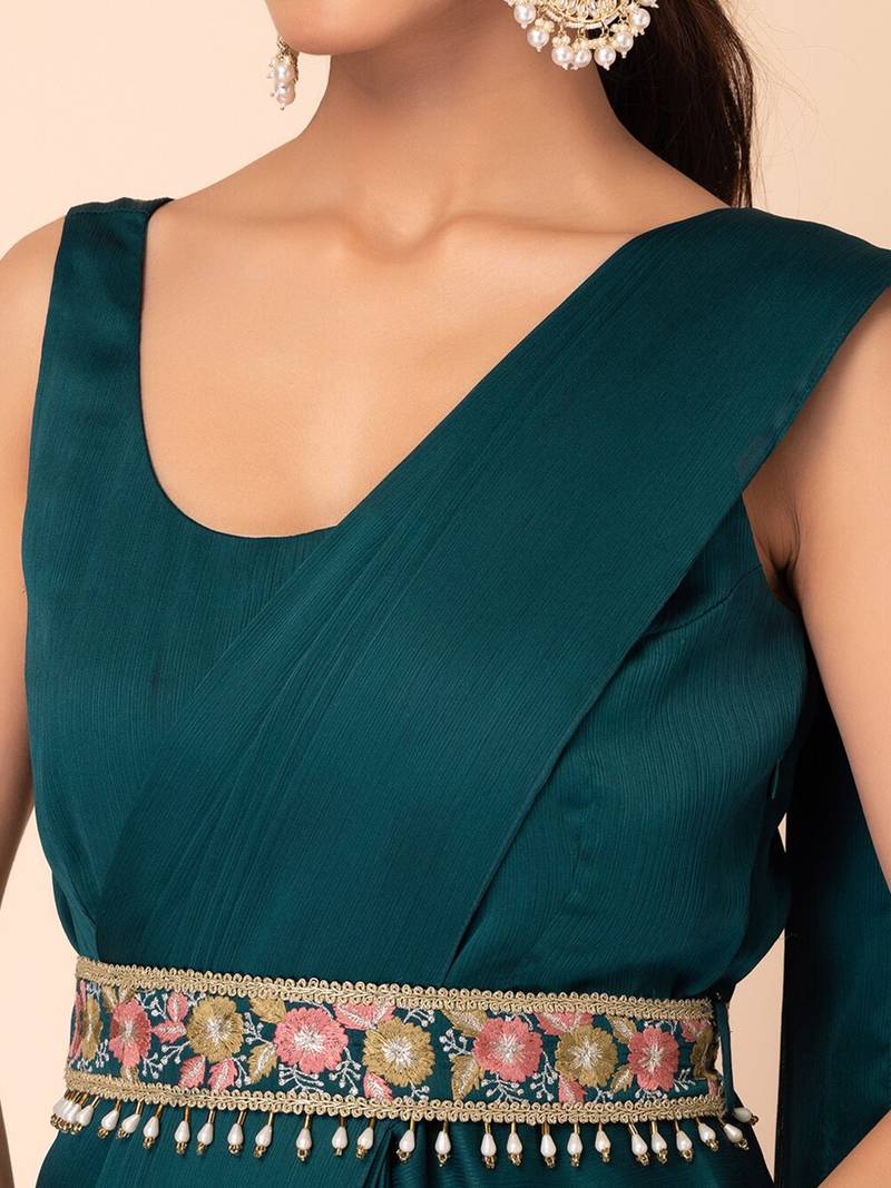 Trendmalls  Ready to Wear Georgette Solid Saree With Embroidery Belt