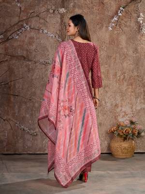 Maroon Silk Cotton Embroidered Readymade Trouser Pant Suit 3