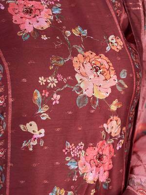 Maroon Silk Cotton Embroidered Readymade Trouser Pant Suit 4