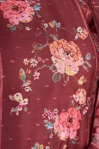 Maroon Silk Cotton Embroidered Readymade Trouser Pant Suit
