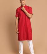 Men'S Maroon And White Cotton Blend Kurta Pyjama Set