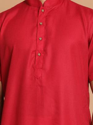 Maroon And White Cotton Blend Kurta Pyjama Set 4