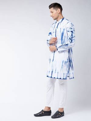 Blue And White Pure Cotton Kurta Pyjama Set 2