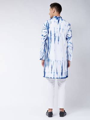 Blue And White Pure Cotton Kurta Pyjama Set 3