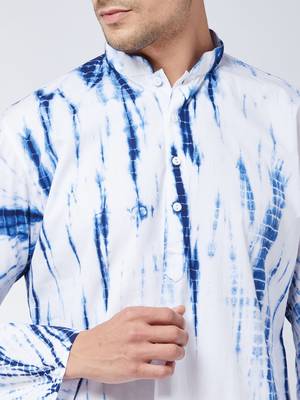 Blue And White Pure Cotton Kurta Pyjama Set 4