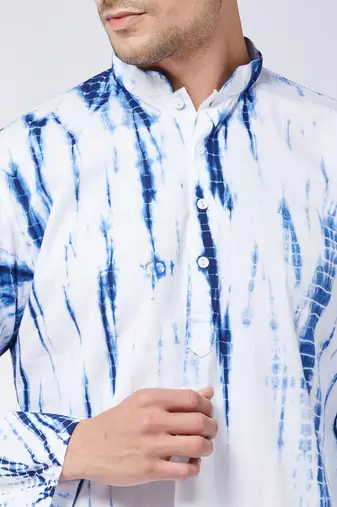 Blue And White Pure Cotton Kurta Pyjama Set