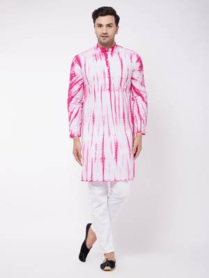 Pink And White Pure Cotton Kurta Pyjama Set 1