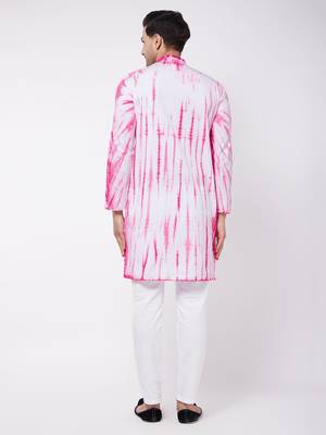 Pink And White Pure Cotton Kurta Pyjama Set 3