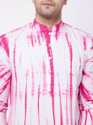 Pink And White Pure Cotton Kurta Pyjama Set 4