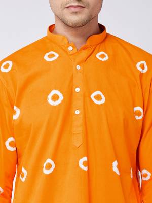 Orange And White Pure Cotton Kurta Pyjama Set 4