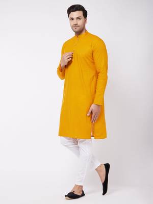 Mustard And White Cotton Linen Kurta Pyjama Set 2