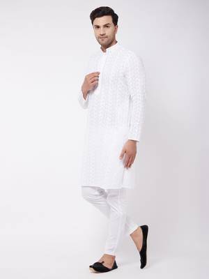 White Pure Cotton Kurta Pyjama Set 2