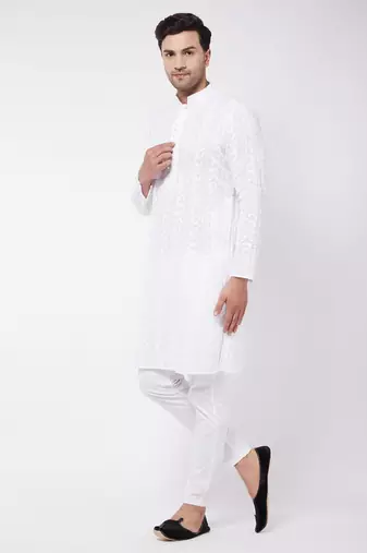 White Pure Cotton Kurta Pyjama Set
