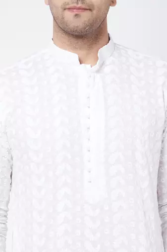 White Pure Cotton Kurta Pyjama Set