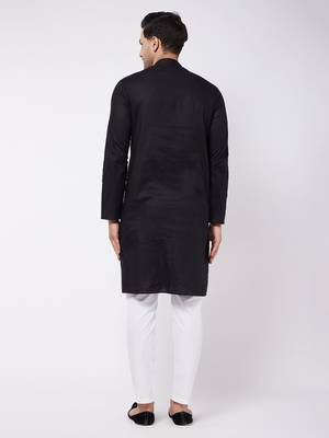 Black And White Cotton Linen Kurta Pyjama Set 3