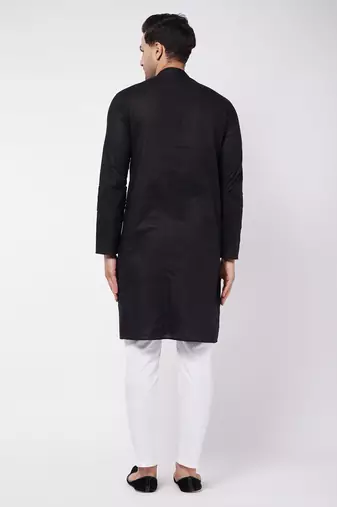 Black And White Cotton Linen Kurta Pyjama Set
