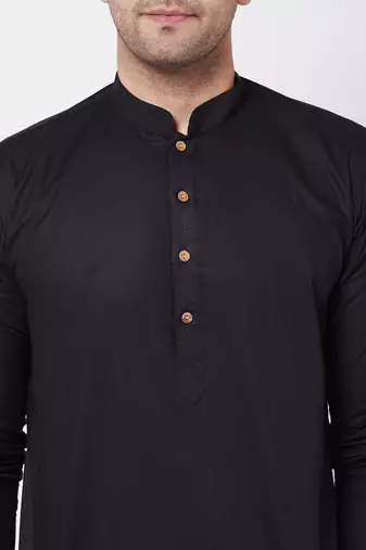 Black And White Cotton Linen Kurta Pyjama Set