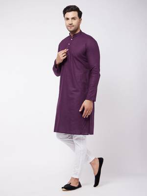 Purple And White Cotton Linen Kurta Pyjama Set 2