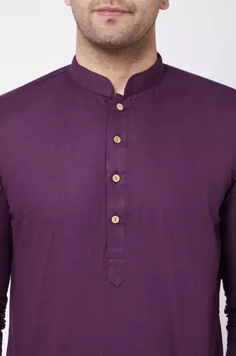 Purple And White Cotton Linen Kurta Pyjama Set