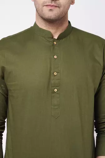 Green And White Cotton Linen Kurta Pyjama Set
