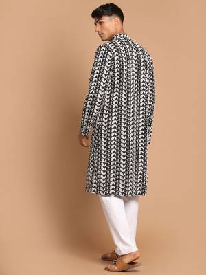 Black And White Pure Cotton Kurta Pyjama Set 3